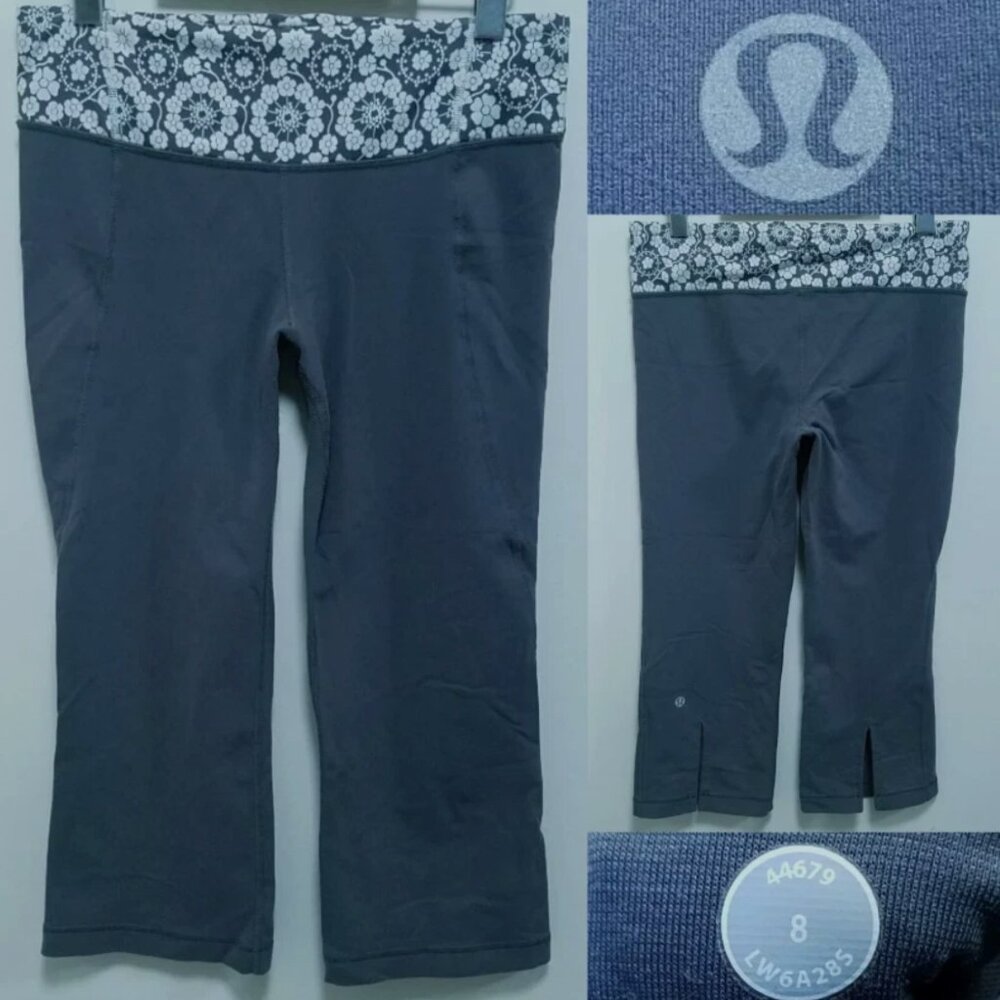 Lululemon Gather Crow Leggings 8 Medium Crop Soot Light Nimbus Printed Twiggy